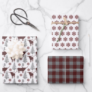 Feuille De Papier Cadeau Maroon Buffalo Plaid Longhorn Motif