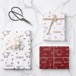 Feuille De Papier Cadeau Maroon Rouge Mouton Aïd Moubarak Enfants
