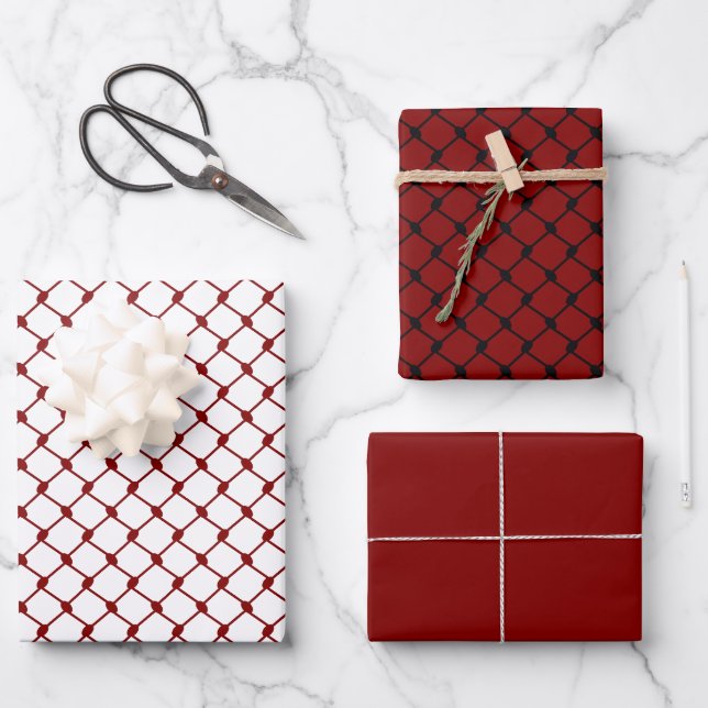 Feuille De Papier Cadeau Maroon Rouge Palestinien Keffiyeh Design Motif (Recto)