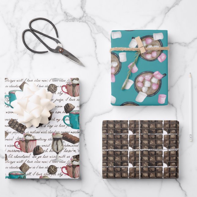 Feuille De Papier Cadeau Marshmallows de cacao chocolat chaud bonbons hiver (Recto)