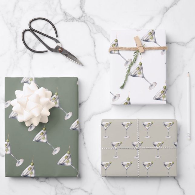 Feuille De Papier Cadeau Martini Cocktails Bar Motif (Recto)