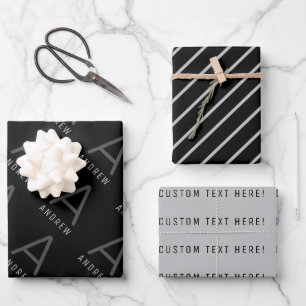 Feuille De Papier Cadeau Masculine Monogramme Personnalisé Noir Blanc