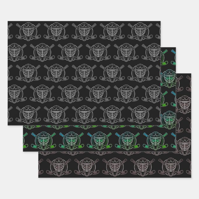 Feuille De Papier Cadeau Masque de gardien noir et blanc (Lot)