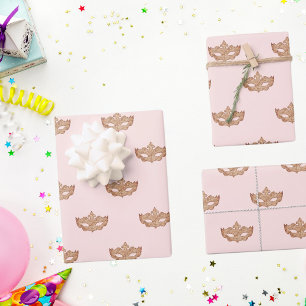 Feuille De Papier Cadeau Masque or rose de fête masquade