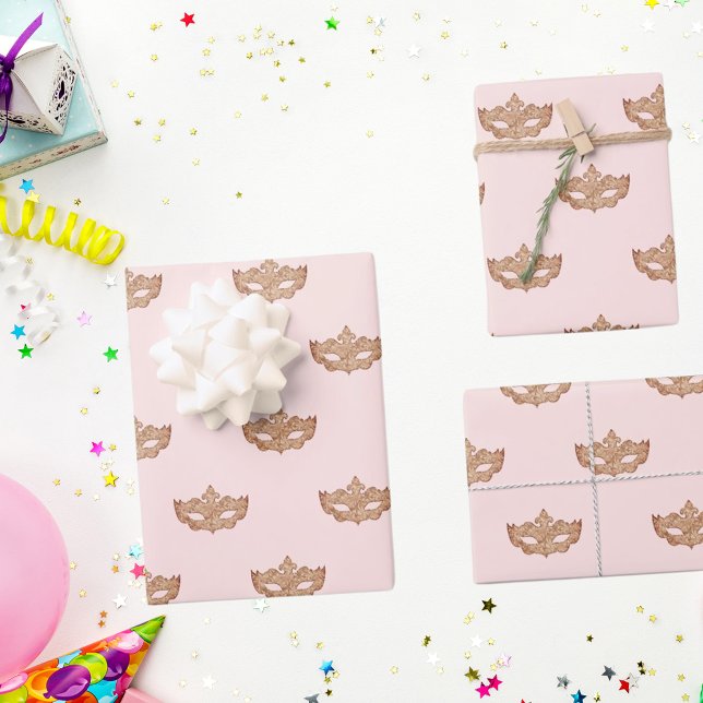 Feuille De Papier Cadeau Masque or rose de fête masquade (Créateur téléchargé)