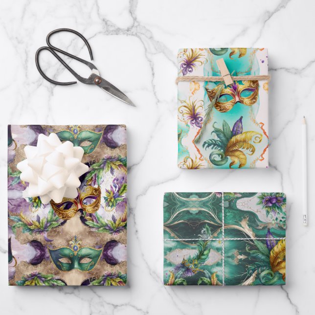 Feuille De Papier Cadeau Masques Mardi Gras (Recto)