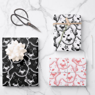 Feuille De Papier Cadeau Match gothique Chat Cute Kitten Pentagram