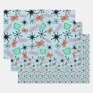 Feuille De Papier Cadeau MCM encre rose orange sur le mélange bleu de taill