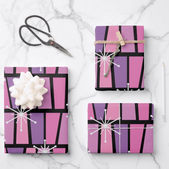 Feuille De Papier Cadeau MCM géométrique Abstrait rose violet (Recto)
