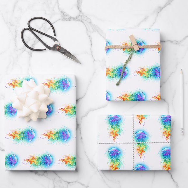Feuille De Papier Cadeau Méduse arc-en-ciel (Recto)