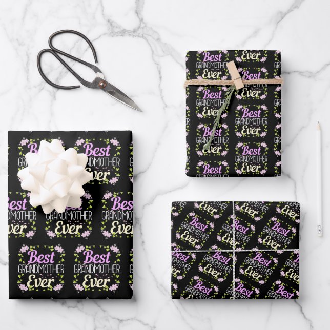 Feuille De Papier Cadeau Meilleure grand-mère jamais - Rose Floral (Recto)