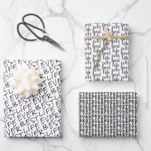 Feuille De Papier Cadeau Meilleure vie jamais noir et blanc Typographie amu