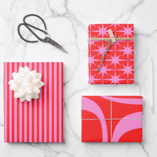 Feuille De Papier Cadeau Mélange de Motif rose et rouge Preppy