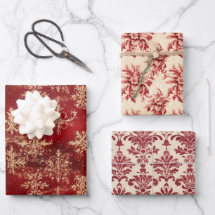 Feuille De Papier Cadeau Mélange de Noël vintage Red Damask