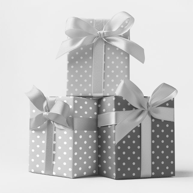Feuille De Papier Cadeau Mélange de points blanc et gris clair (White and Light Grey Polka Dot Mix Wrapping Paper Sheets)