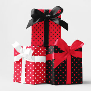 Feuille De Papier Cadeau Mélange de points blancs, noirs et rouges vifs pou