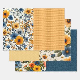 Feuille De Papier Cadeau Mélange Mi-Mix Vintage Bleu Et Jaune