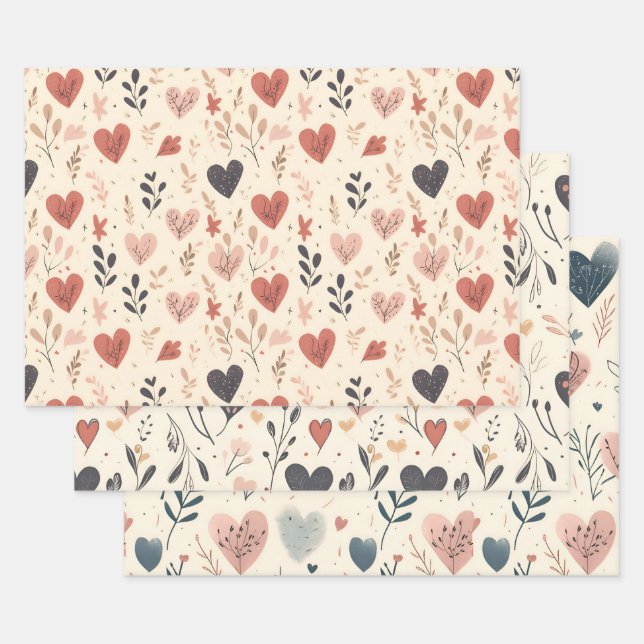 Feuille De Papier Cadeau Mélange Motif de coeur de jour Valentines (Lot)