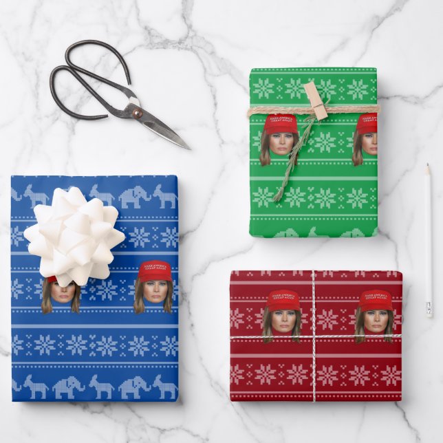 Feuille De Papier Cadeau Melania Trump MAGA Noël (Recto)