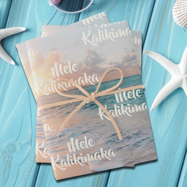 Feuille De Papier Cadeau Mele Kalikimaka Custom Tropical Beach Noël (Créateur téléchargé)