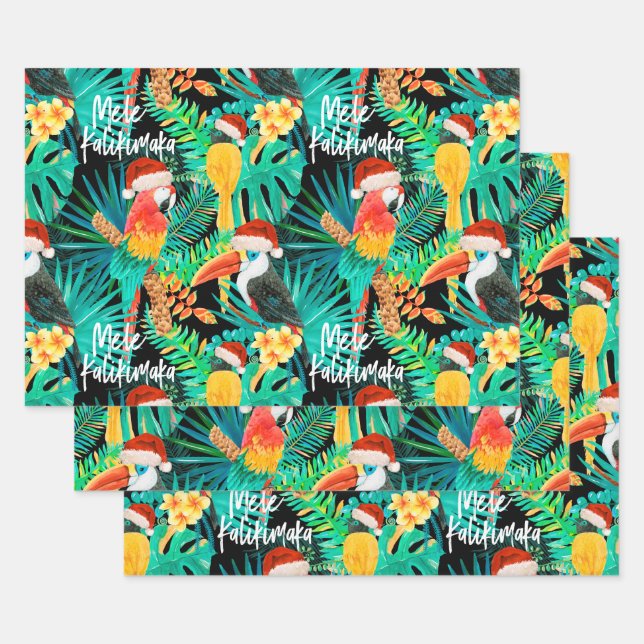 Feuille De Papier Cadeau Mele Kalikimaka Oiseaux de la jungle tropicale (Lot)