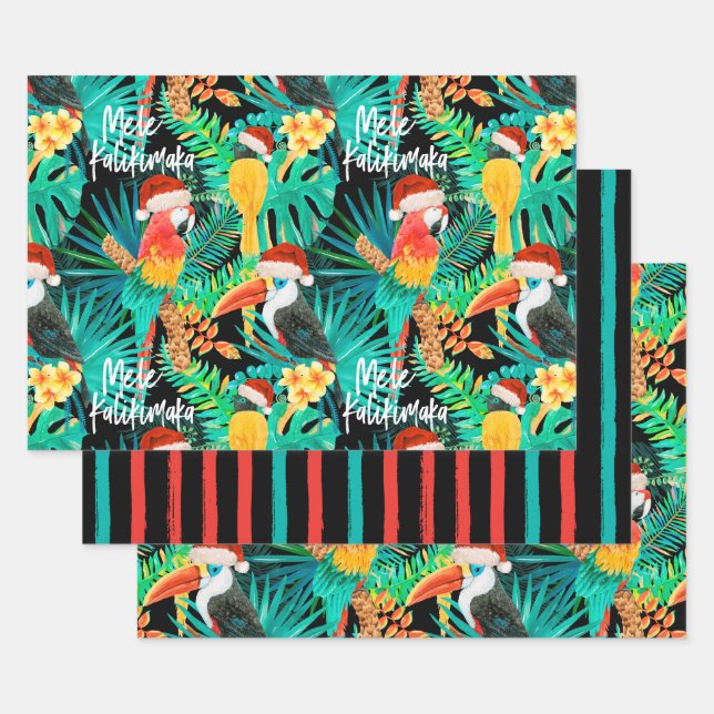 Feuille De Papier Cadeau Mele Kalikimaka Oiseaux de la jungle tropicale et  (Lot)