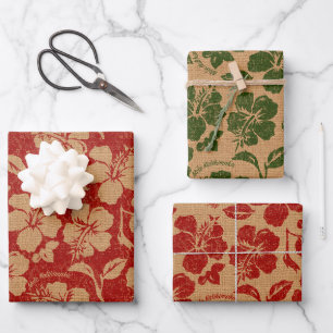 Feuille De Papier Cadeau Mele Kalikimaka Vintage Pareau Hibiscus hawaïen