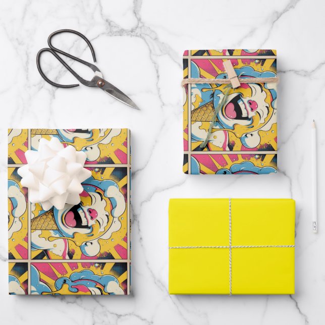 Feuille De Papier Cadeau Melting Joy – Ice Cream Pop Art Explosion (Recto)