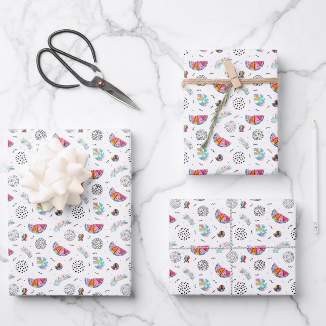 Feuille De Papier Cadeau Memphis Style Motif d'été tropical (Recto)