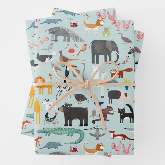 Feuille De Papier Cadeau Ménagerie animale (En situation)