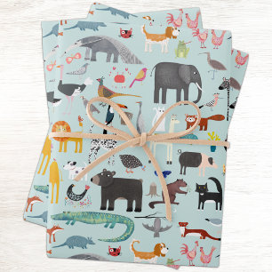 Feuille De Papier Cadeau Ménagerie animale