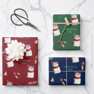 Feuille De Papier Cadeau Meowy Cat Festive Personnalisé Noël
