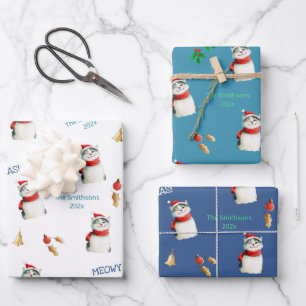 Feuille De Papier Cadeau Meowy Chat Cute Noël personnalisé