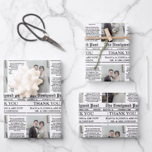 Feuille De Papier Cadeau Merci de Mariage photo unique du journal