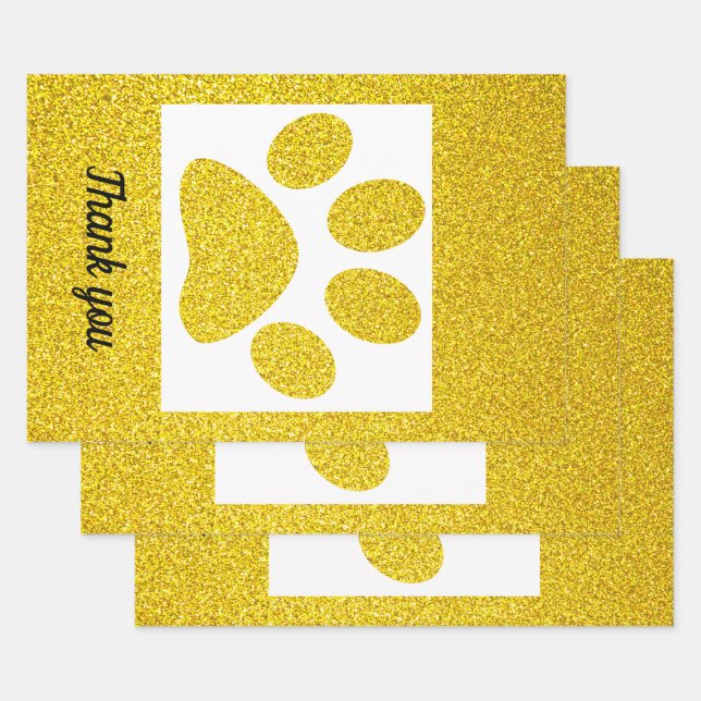 Feuille De Papier Cadeau Merci Gold Parties scintillant Empreintes de patte (Lot)