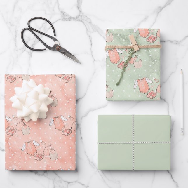 Feuille De Papier Cadeau Mère attenante fille bébé rose (Recto)