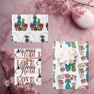Feuille De Papier Cadeau Mère Fille Duo Roses Rouges Vous Aimez Maman Flora