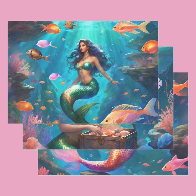 Feuille De Papier Cadeau Mermaid Ocean Fish Girl's 3 (Créateur téléchargé)