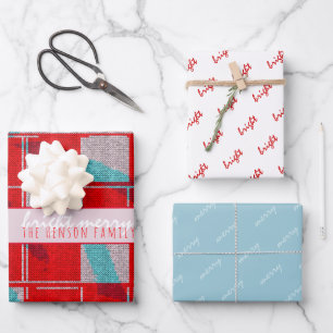 Feuille De Papier Cadeau Merry Bright Red Knit Tricot Famille