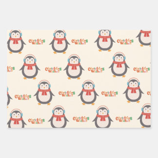 Feuille De Papier Cadeau Merry Christmas Penguin