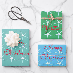 Feuille De Papier Cadeau Merry Christmas Starfish Multicolor Nautical 2021 