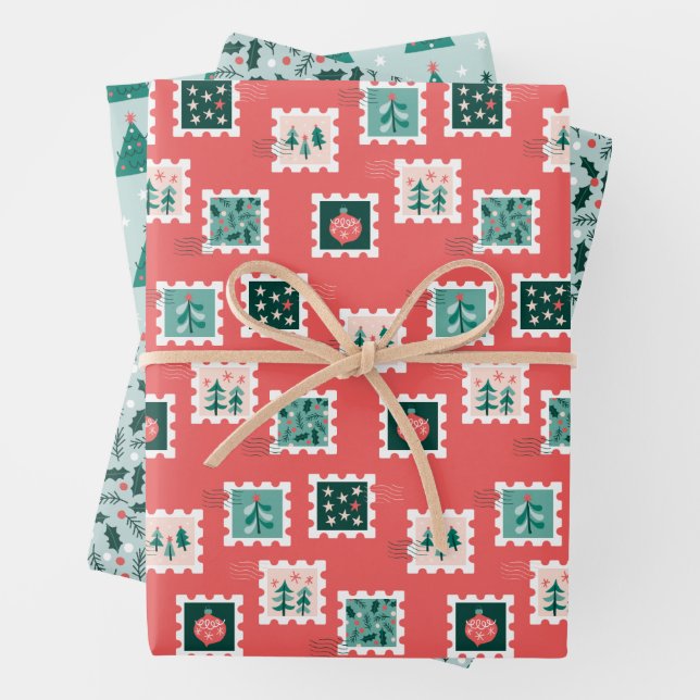 Feuille De Papier Cadeau Merry Holly Days Mix Wrapping Paper Sheets (En situation)