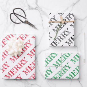 Feuille De Papier Cadeau MERRY Modern Text Christmas Holiday Fun