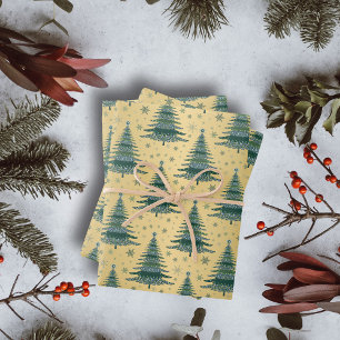 Feuille De Papier Cadeau Métallurgique Motif des arbres verts de Noël