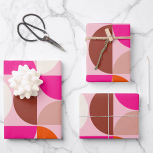 Feuille De Papier Cadeau Mi-siècle Moderne Abstrait Motif rose orange