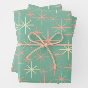 Feuille De Papier Cadeau Mi-Siècle Moderne Atomique Étoiles de scintillemen