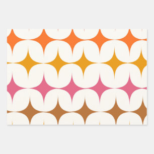 Feuille De Papier Cadeau Mi-Siècle Moderne Coloré Débuts Sur Blanc