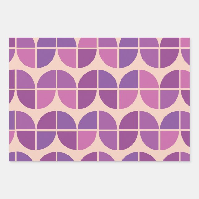 Feuille De Papier Cadeau Mi-siècle moderne géométrique rose violet rose (Devant 3)