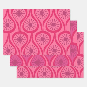 Feuille De Papier Cadeau Mi-Siècle moderne gouttes atomiques Motif Hot rose