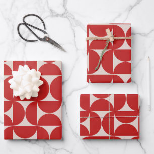 Feuille De Papier Cadeau Mi-siècle moderne Motif Abstrait Rouge